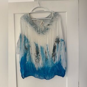 VARIAZIONI Made and bought in Italy Blue and White Women Silk Top. One size